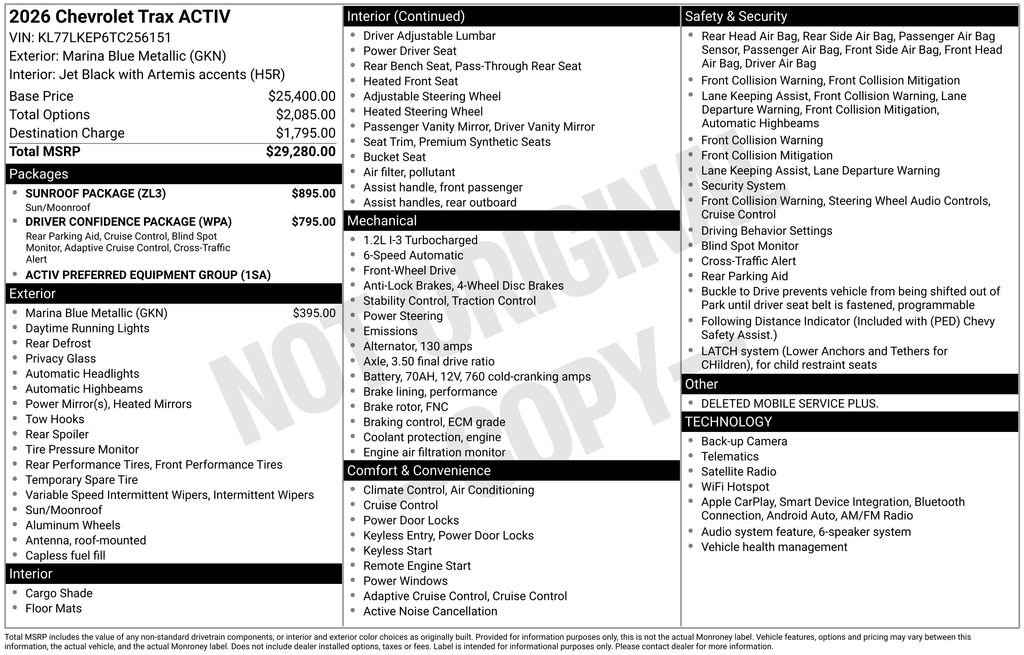 New 2026 Chevrolet Trax ACTIV w/ Sunroof Package FWD image 6