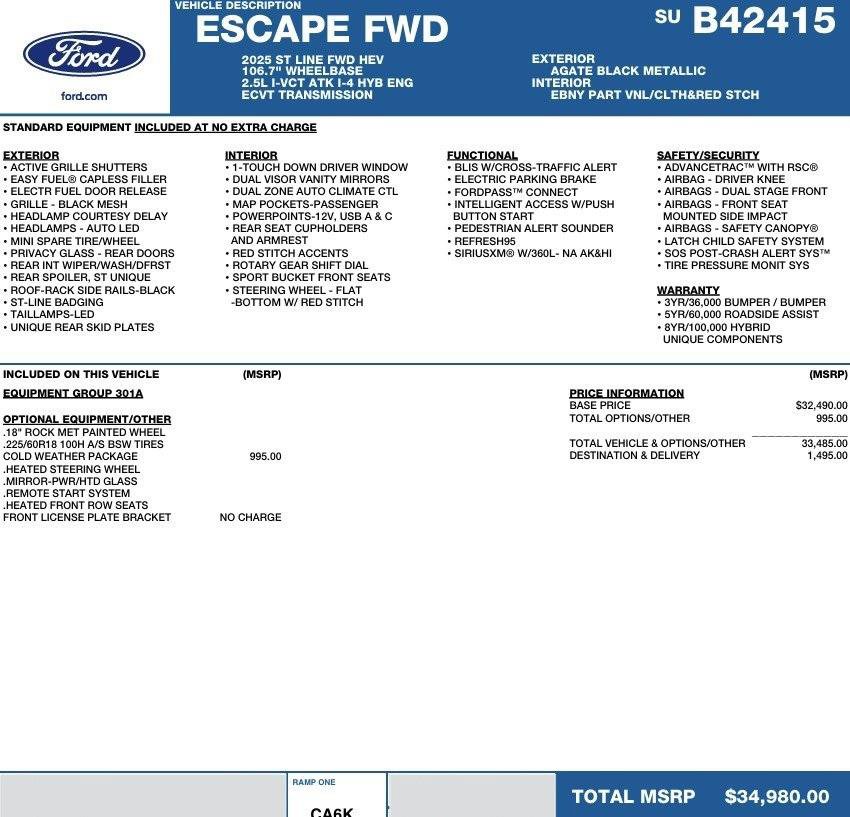 New 2025 Ford Escape ST-Line w/ Equipment Group 301A image 2