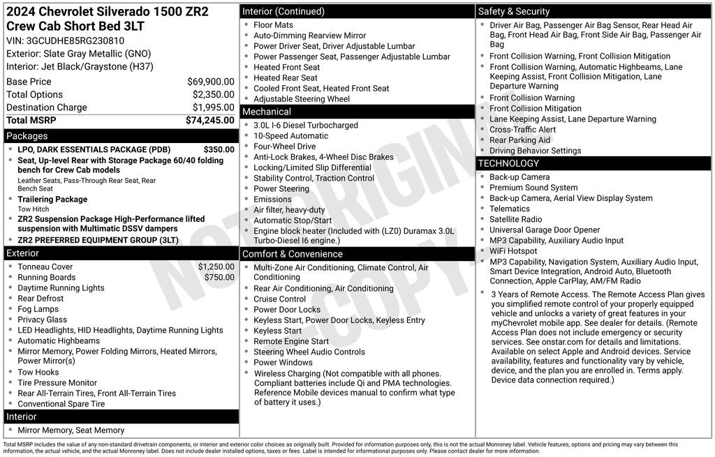 Used 2024 Chevrolet Silverado 1500 ZR2 w/ LPO, Dark Essentials Package AWD/4WD image 36