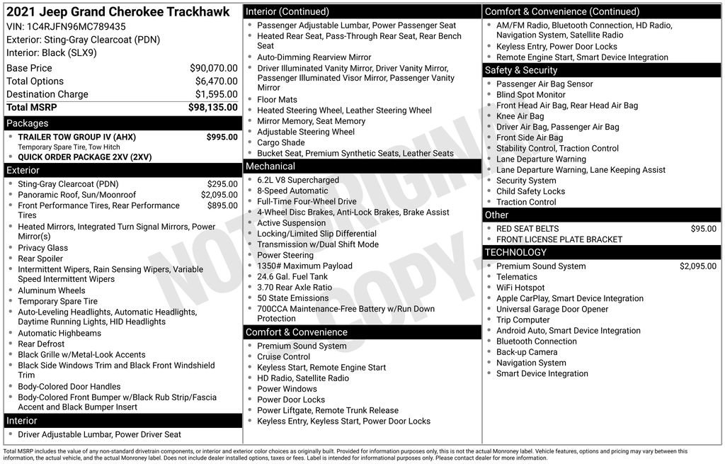Used 2021 Jeep Grand Cherokee Trackhawk w/ Trailer Tow Group IV image 24