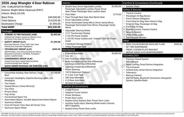 New 2026 Jeep Wrangler Unlimited Rubicon w/ Xtreme 35 Tire Package image 5