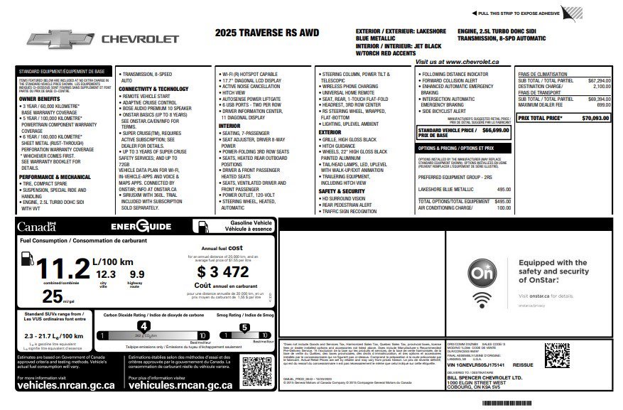 Certified 2025 Chevrolet Traverse RS AWD/4WD image 38