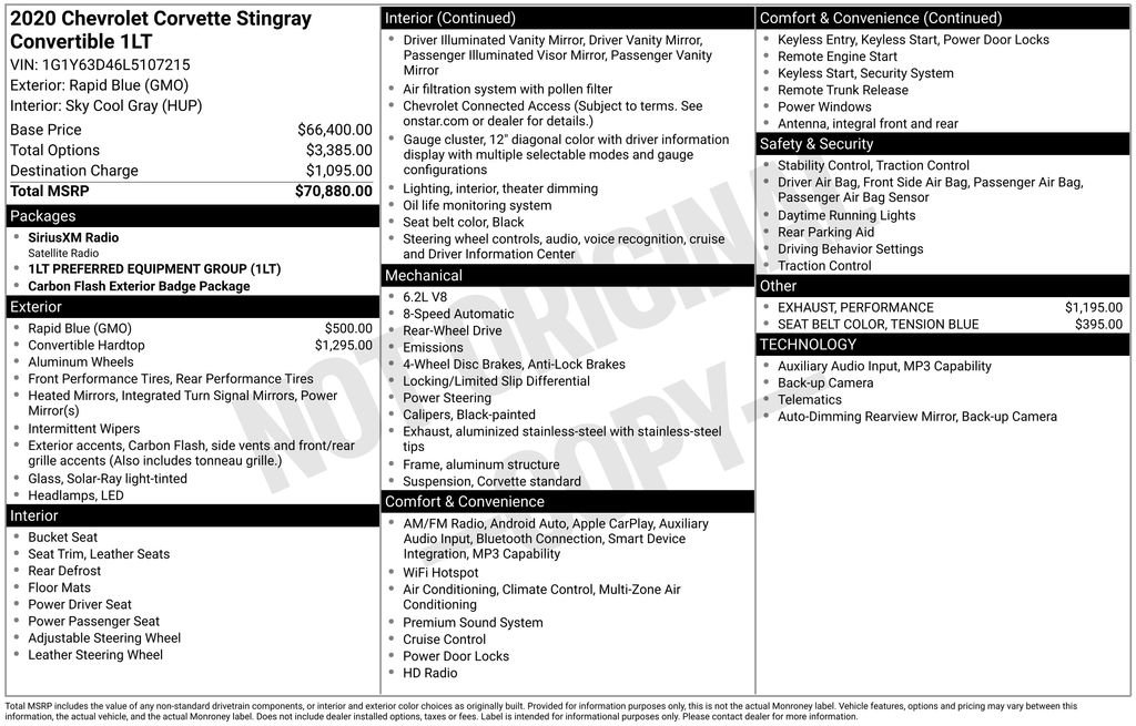 Used 2020 Chevrolet Corvette Stingray Convertible w/ 1LT image 32