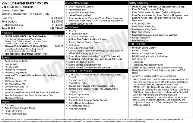 Certified 2025 Chevrolet Blazer RS w/ Driver Confidence II Package AWD/4WD image 9