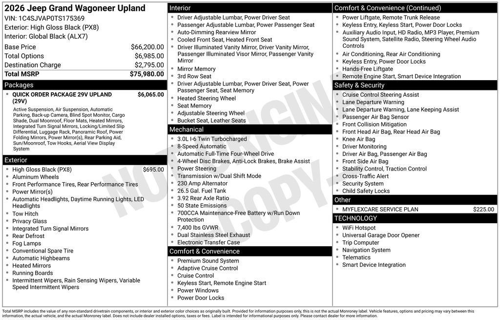 New 2026 Jeep Grand Wagoneer 4WD w/ Quick Order Packge 29V Upland image 7