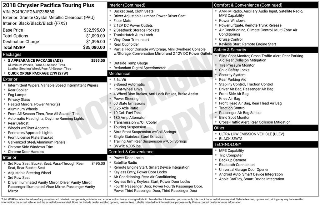 Used 2018 Chrysler Pacifica Touring Plus w/ S Appearance Package FWD image 27