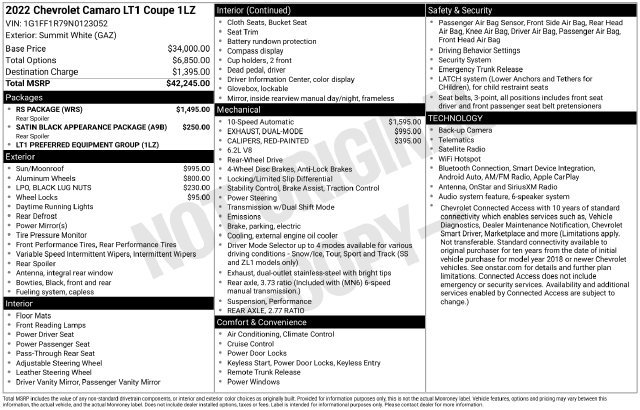 Used 2022 Chevrolet Camaro LT w/ RS Package RWD image 2