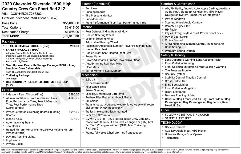 Used 2020 Chevrolet Silverado 1500 High Country w/ Trailer Camera Package AWD/4WD image 55