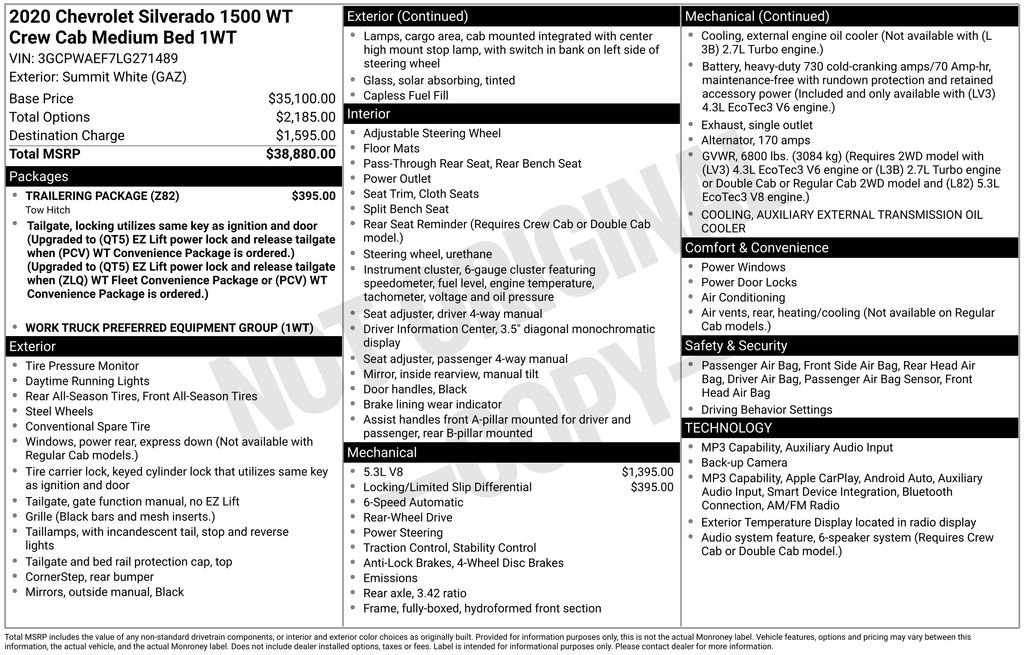 Used 2020 Chevrolet Silverado 1500 W/T w/ Trailering Package RWD image 16