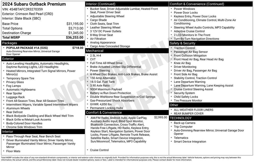 Used 2024 Subaru Outback Premium w/ Popular Package #1A AWD/4WD image 42