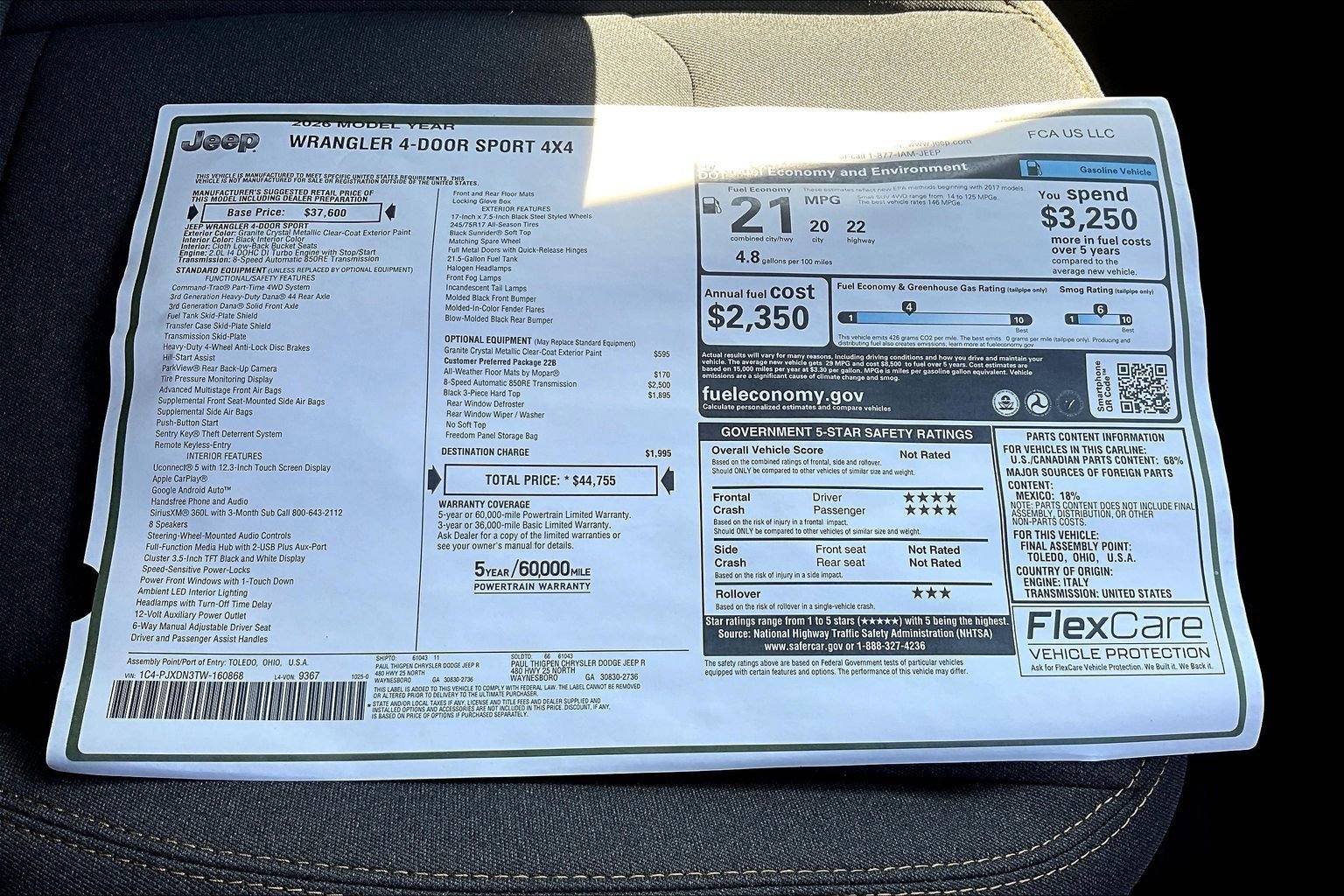 New 2026 Jeep Wrangler Sport image 12