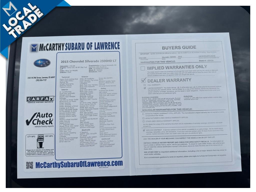 Used 2015 Chevrolet Silverado 2500 LT w/ LT Convenience Package AWD/4WD image 14