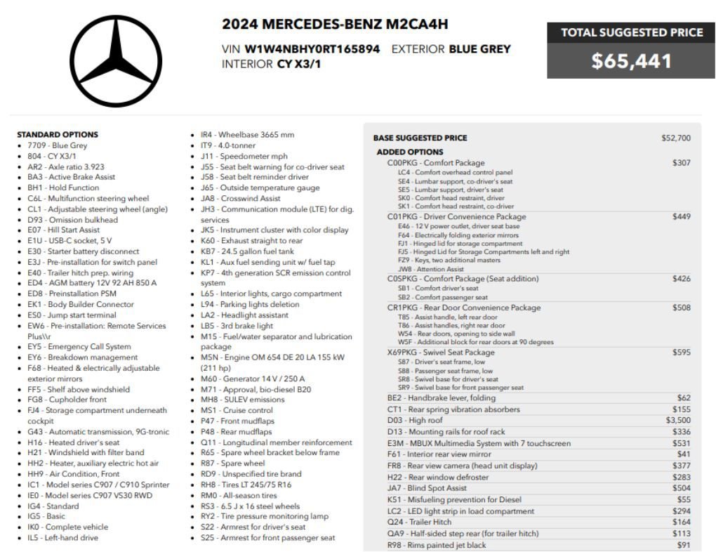 Used 2024 Mercedes-Benz Sprinter 144 Cargo w/ Acoustic Package image 2