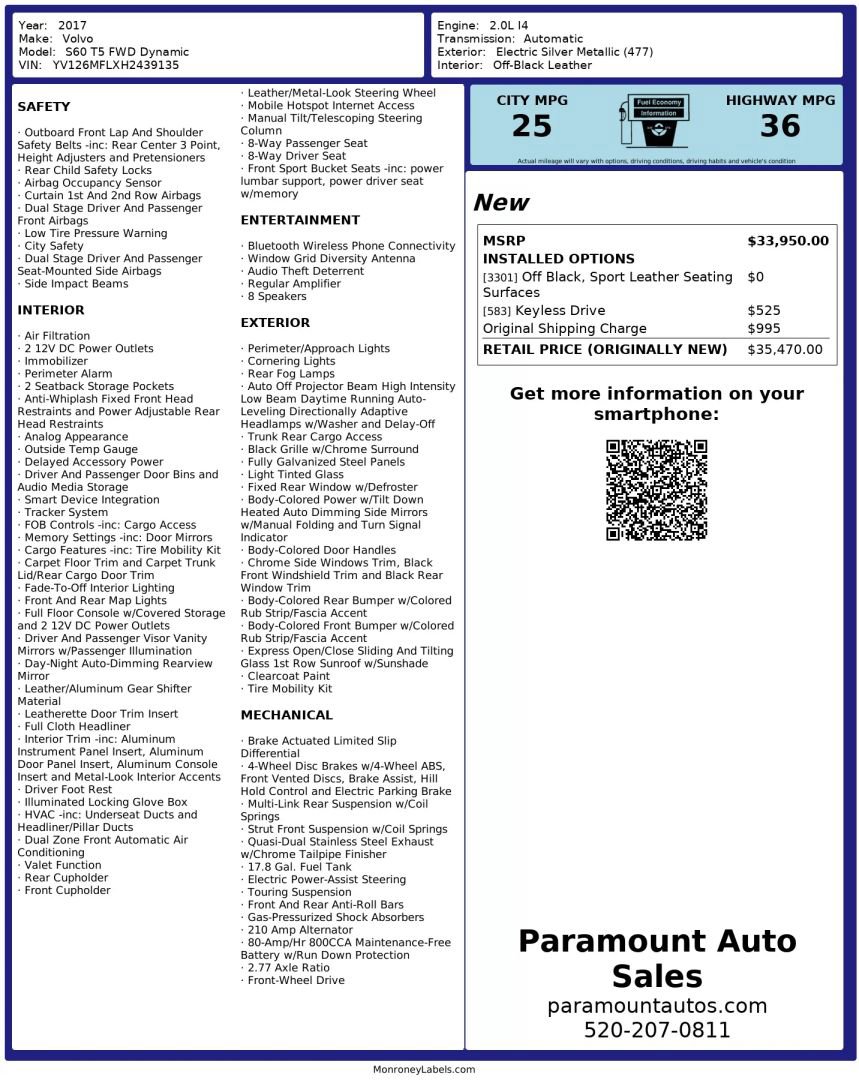 Used 2017 Volvo S60 T5 Dynamic w/ Vision Package FWD image 2