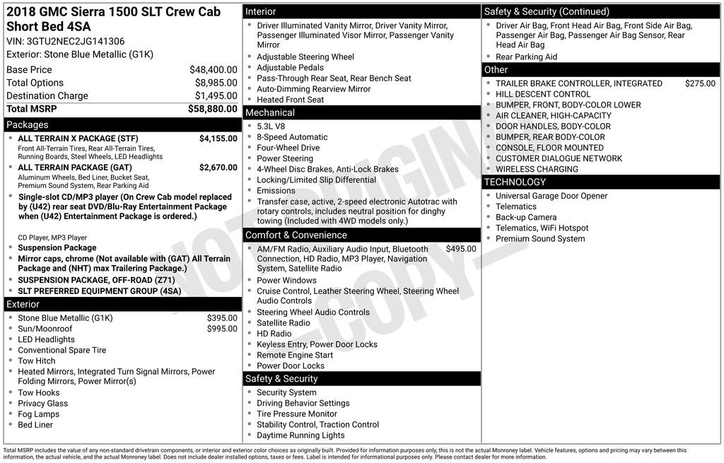 Used 2018 GMC Sierra 1500 SLT w/ All Terrain X Package image 9