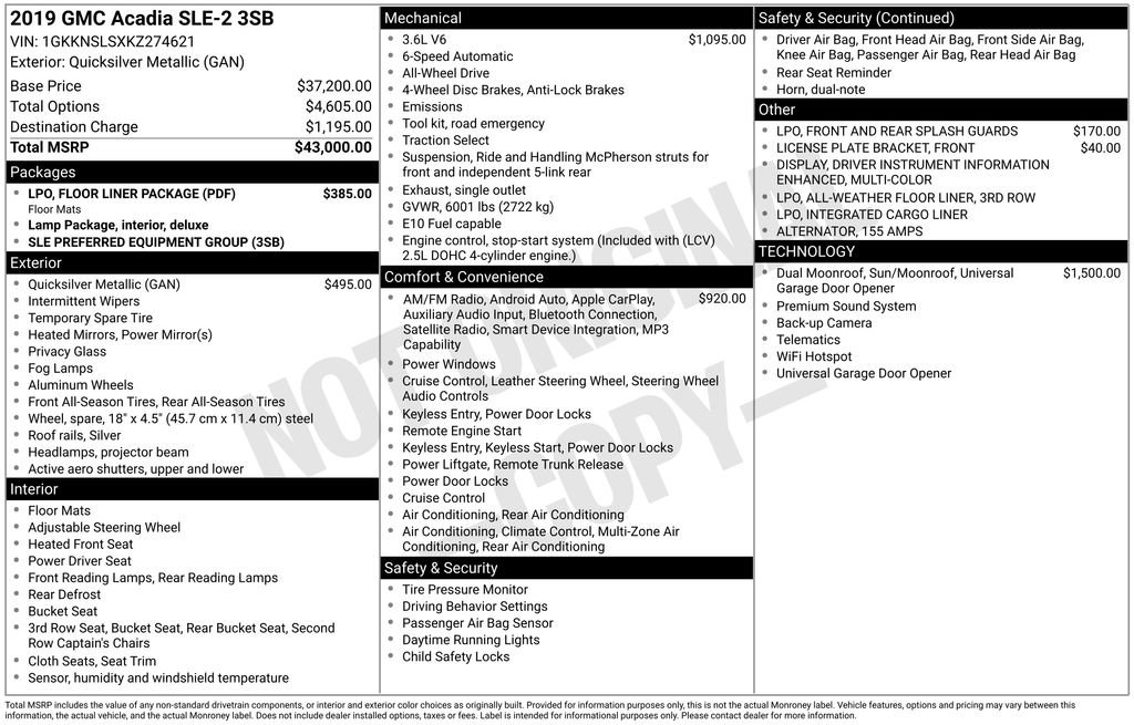 Used 2019 GMC Acadia SLE w/ LPO, Floor Liner Package image 40