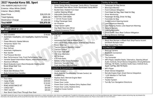 New 2027 Hyundai Kona SEL Sport AWD/4WD image 11