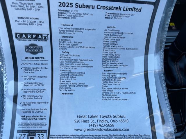 Used 2025 Subaru Crosstrek 2.5i Limited AWD/4WD image 27