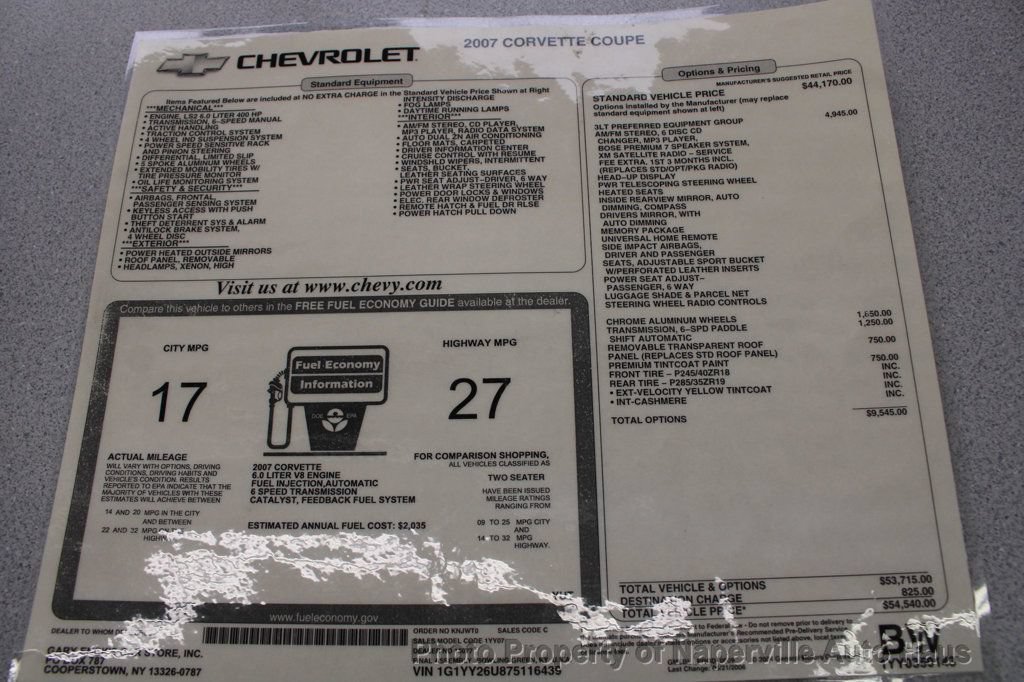 Used 2007 Chevrolet Corvette Coupe w/ Preferred Equipment Group RWD image 53