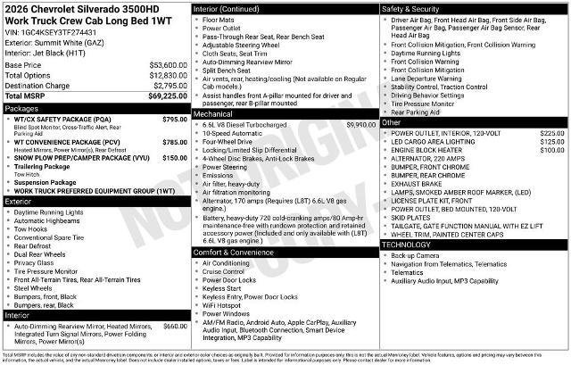 New 2026 Chevrolet Silverado 3500 W/T w/ WT/CX Safety Package AWD/4WD image 3