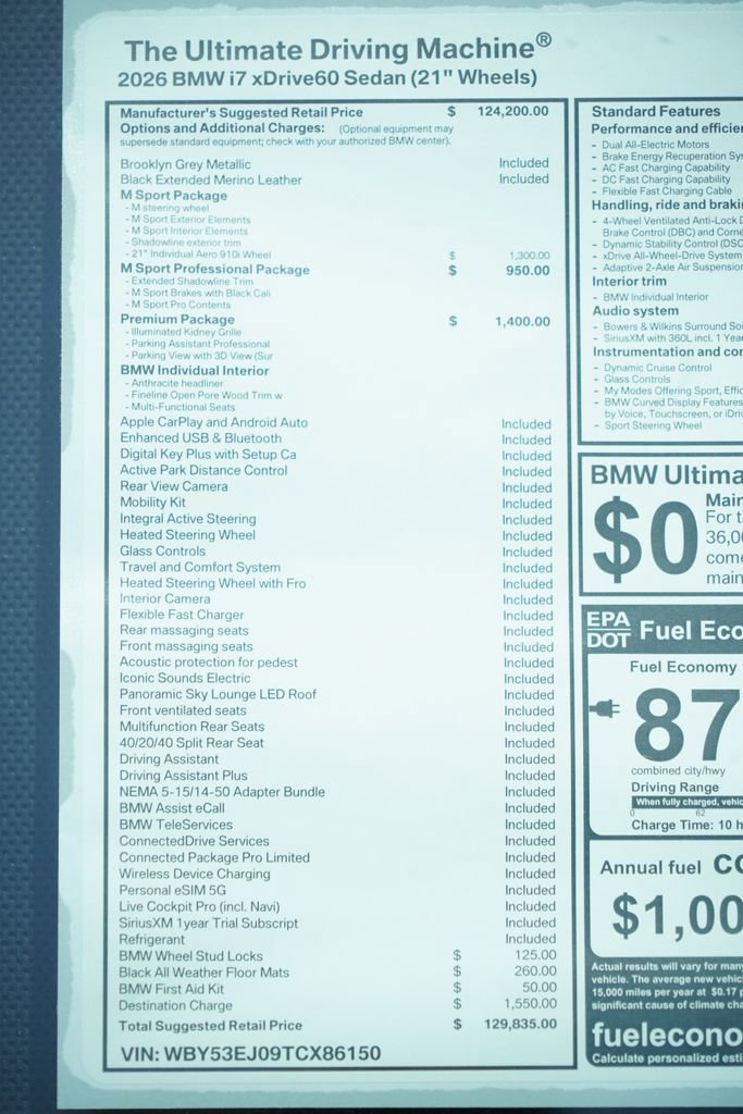 New 2026 BMW i7 xDrive60 w/ Premium Package AWD/4WD image 8