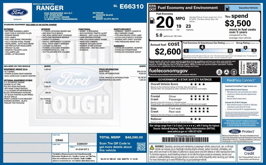 New 2025 Ford Ranger XLT w/ Equipment Group 301A High image 2