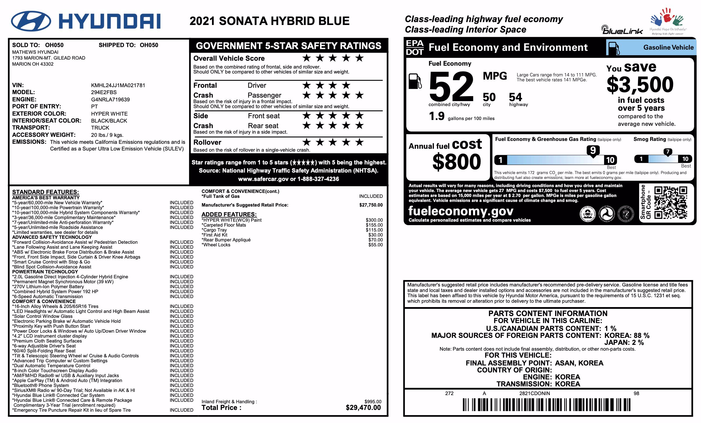 Used 2021 Hyundai Sonata Blue FWD image 5