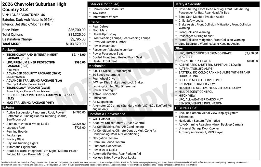 New 2026 Chevrolet Suburban High Country AWD/4WD image 6