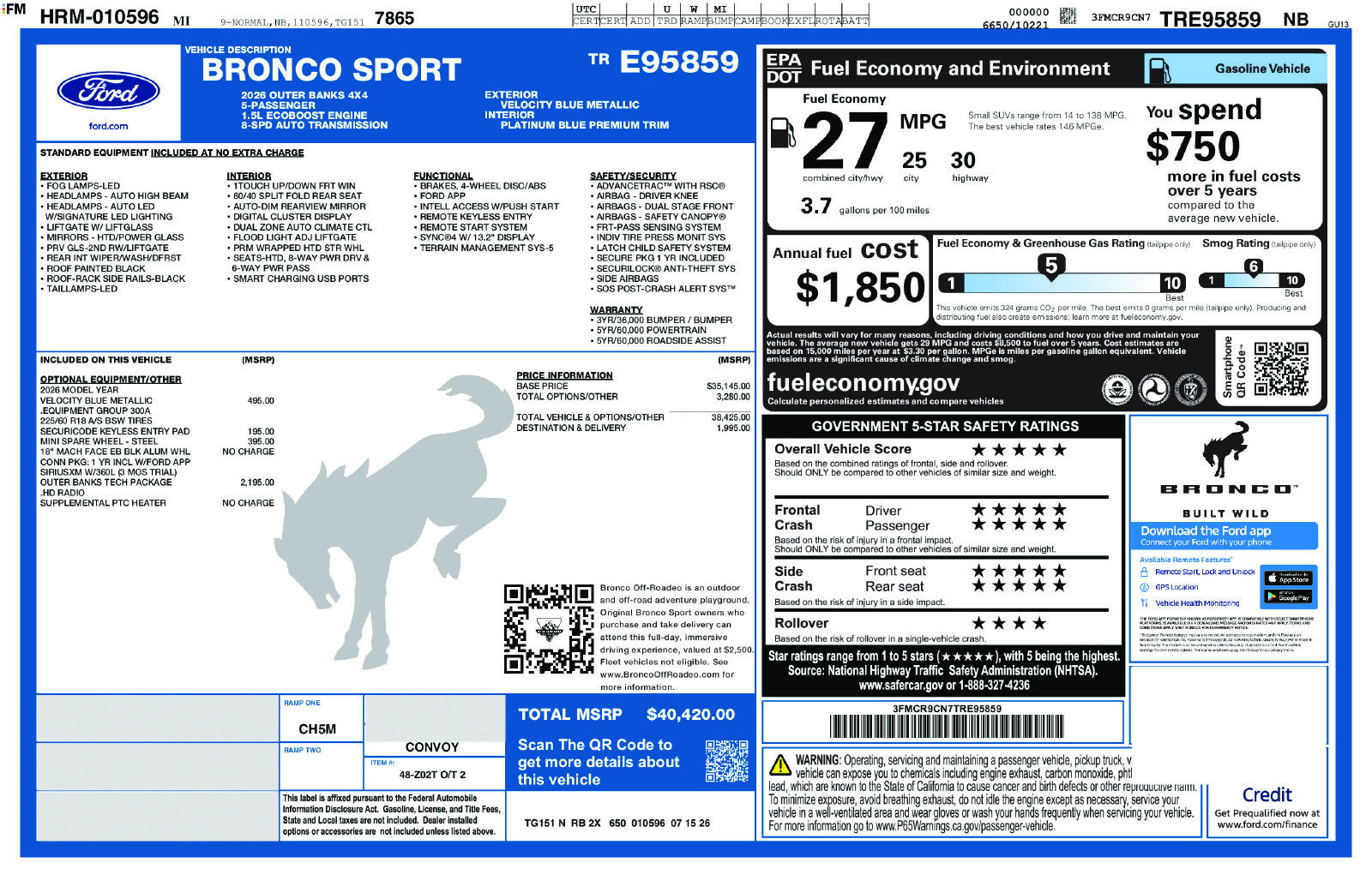 New 2026 Ford Bronco Sport Outer Banks w/ Outer Banks Tech Package+ AWD/4WD image 5
