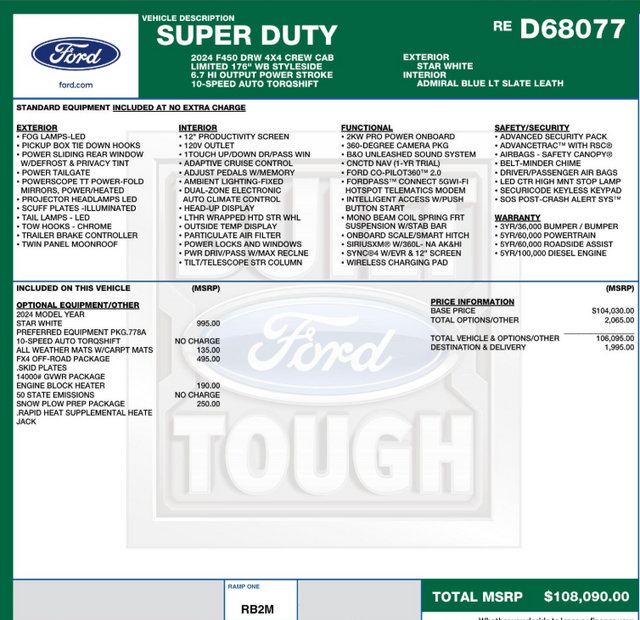 Used 2024 Ford F450 Limited w/ FX4 Off-Road Package AWD/4WD image 2