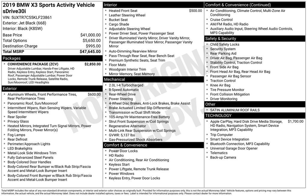 Used 2019 BMW X3 sDrive30i w/ Convenience Package image 6