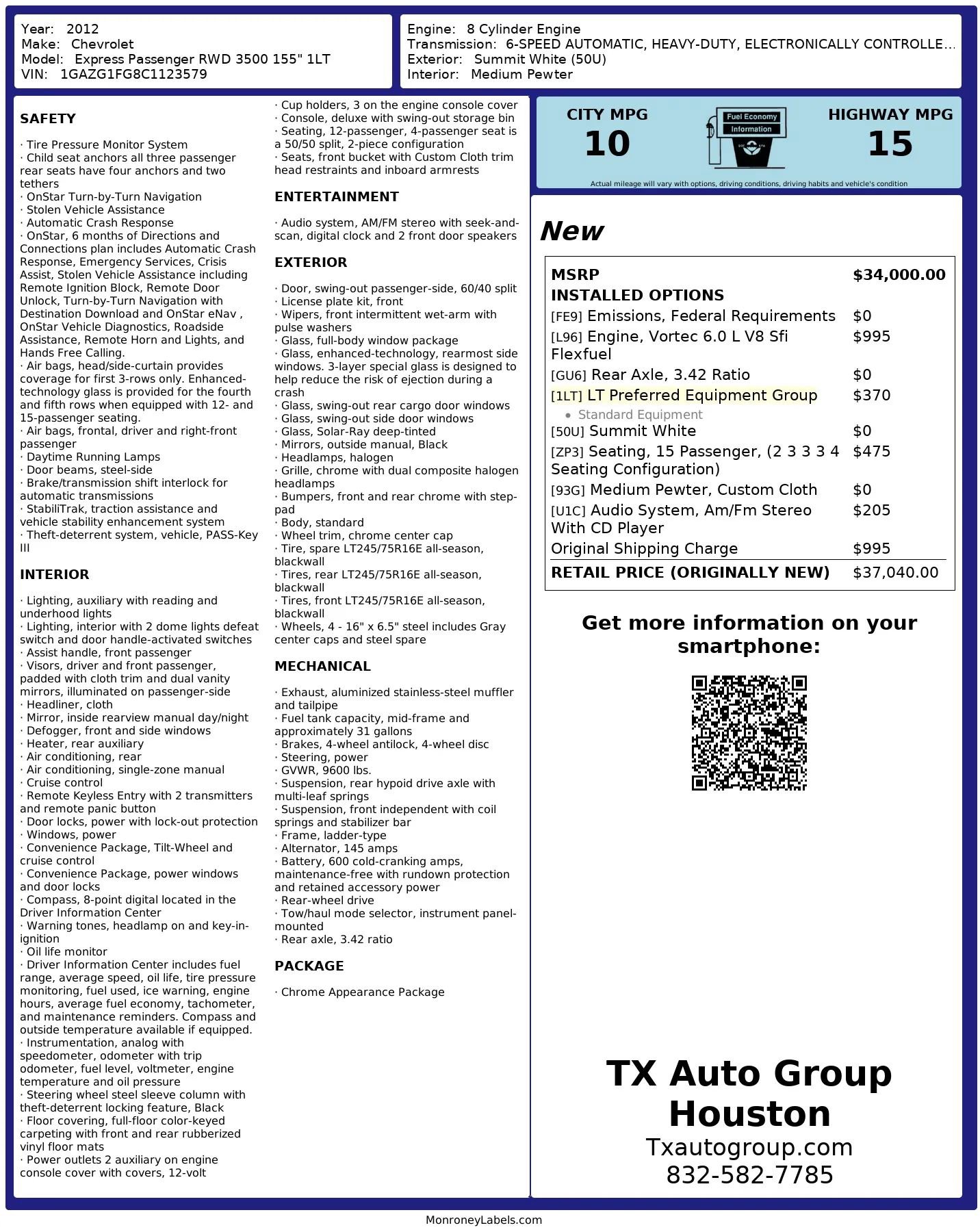 Used 2012 Chevrolet Express 3500 LT w/ LT Preferred Equipment Group image 3