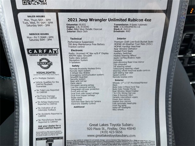 Used 2021 Jeep Wrangler Unlimited Rubicon 4xe w/ Cold Weather Group image 27