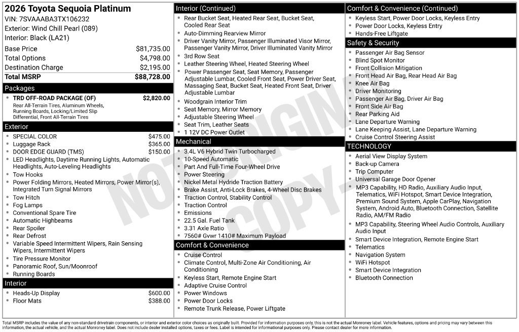 New 2026 Toyota Sequoia Platinum w/ TRD Off-Road Package AWD/4WD image 26