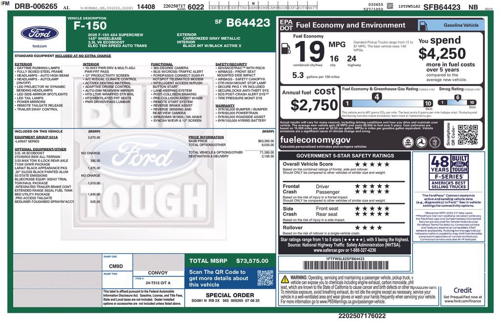 Certified 2025 Ford F150 Lariat w/ Equipment Group 501A Mid AWD/4WD image 5