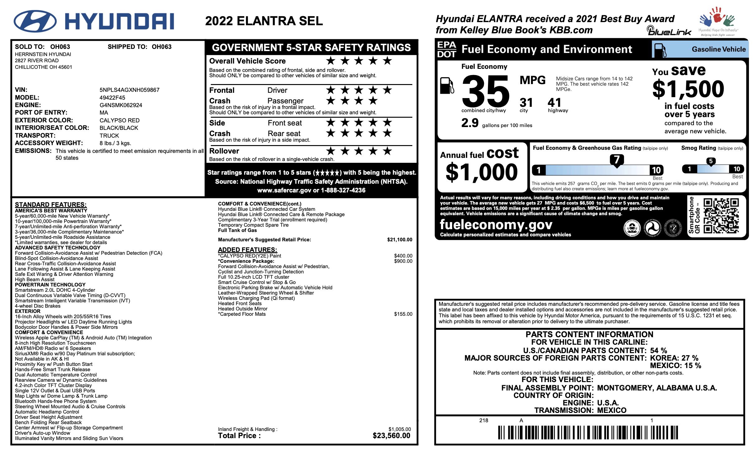 Used 2022 Hyundai Elantra SEL w/ Convenience Package FWD image 5