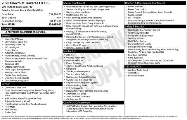 Used 2020 Chevrolet Traverse LS FWD image 9