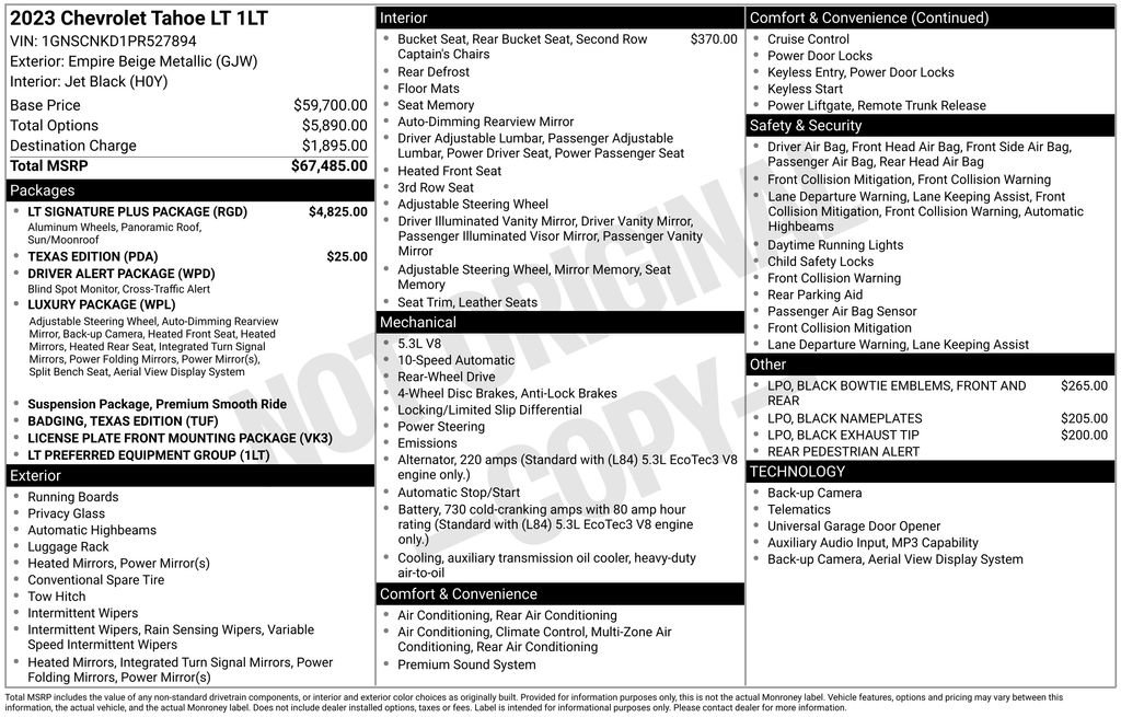 Used 2023 Chevrolet Tahoe LT w/ LT Signature Plus Package RWD image 46