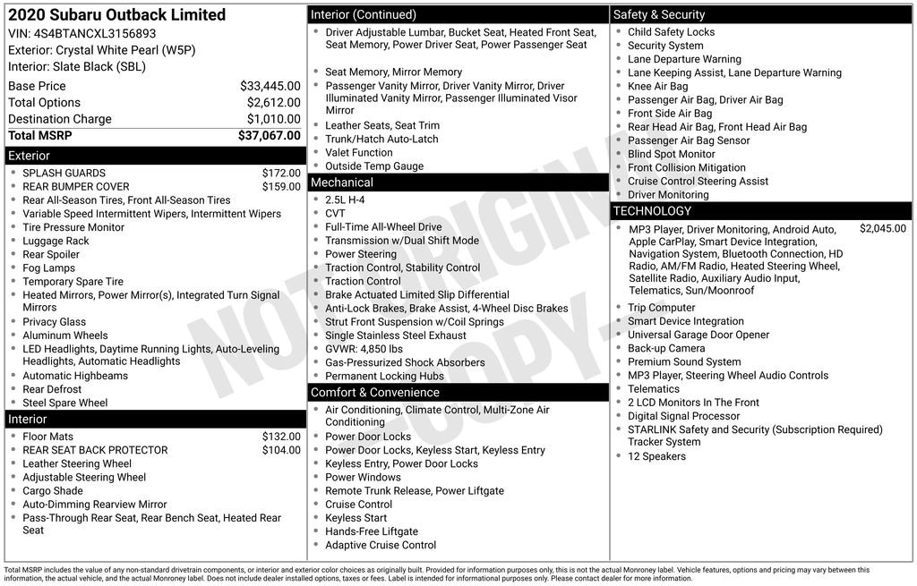Used 2020 Subaru Outback Limited image 43