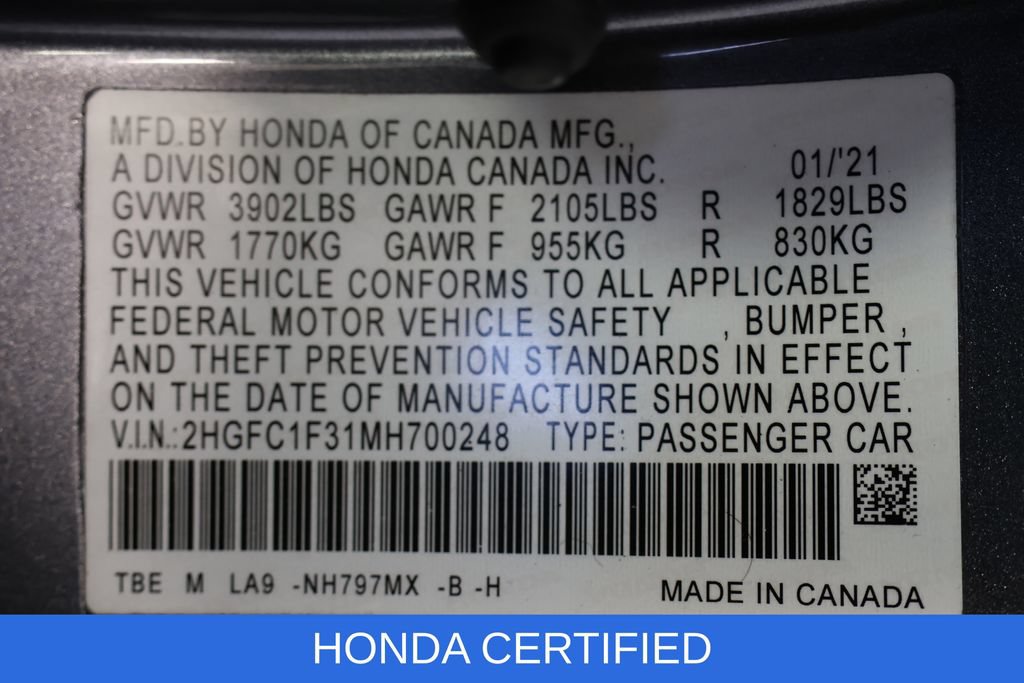 Certified 2021 Honda Civic EX image 29
