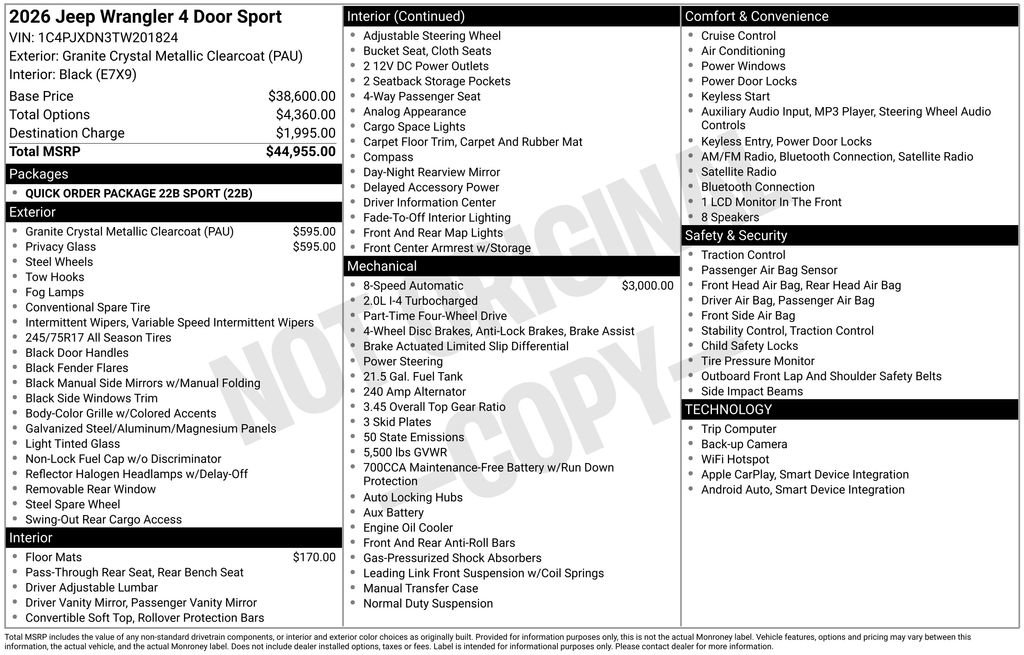 New 2026 Jeep Wrangler Sport image 3
