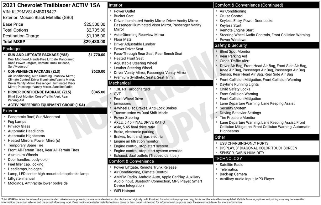 Used 2021 Chevrolet TrailBlazer ACTIV w/ Sun and Liftgate Package image 42
