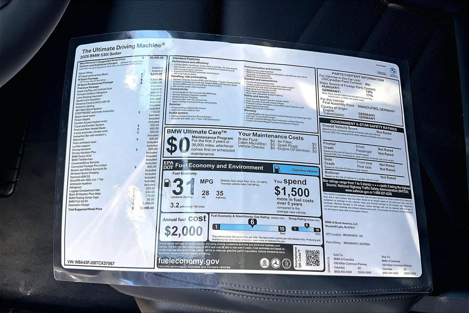 New 2026 BMW 530i w/ M Sport Package RWD image 19