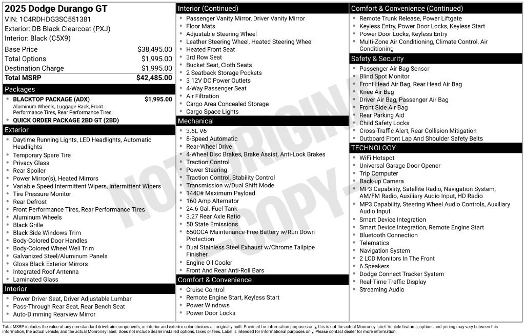 Certified 2025 Dodge Durango GT w/ Blacktop Package RWD image 5