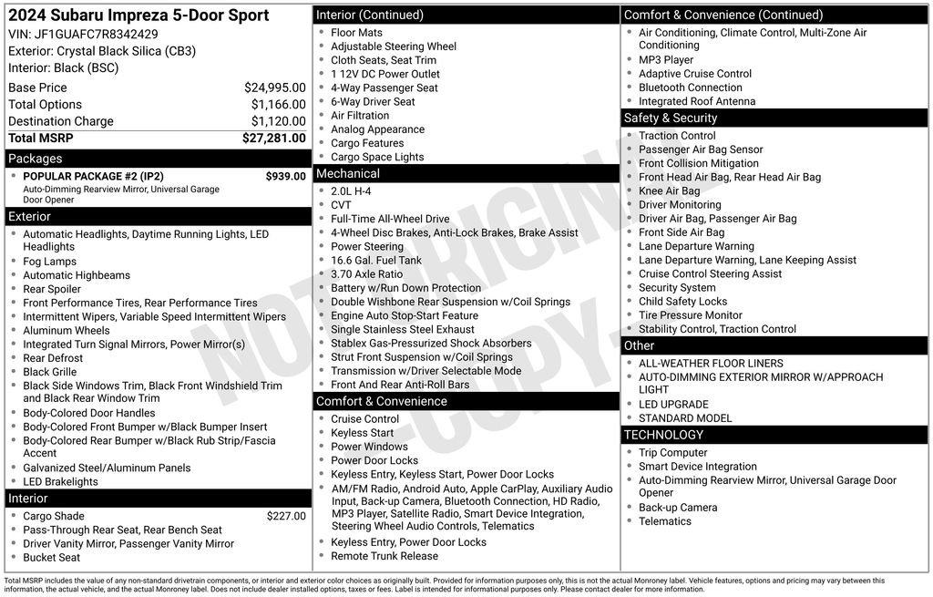 Used 2024 Subaru Impreza 2.0i Sport w/ Popular Package #2 image 6