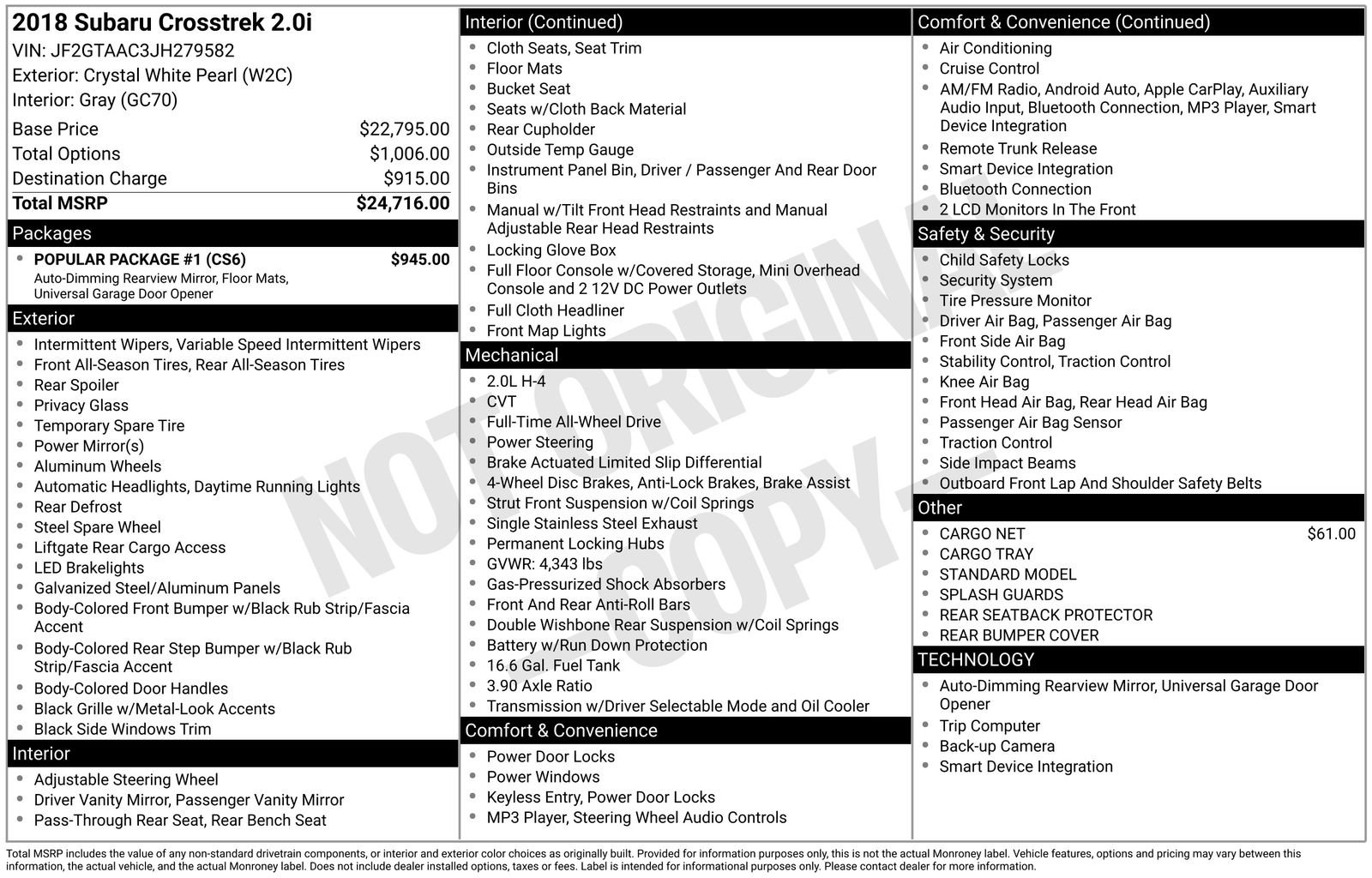 Used 2018 Subaru Crosstrek 2.0i w/ Popular Package #1 image 7