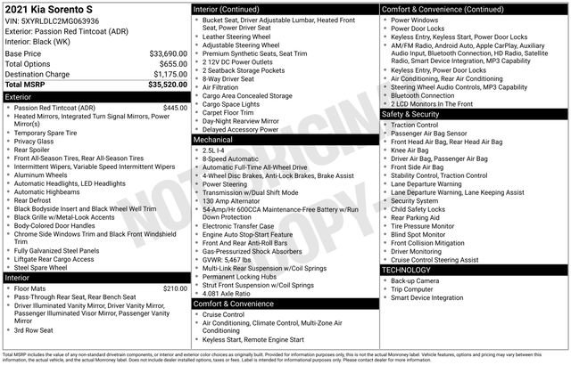 Certified 2021 Kia Sorento S AWD/4WD image 16