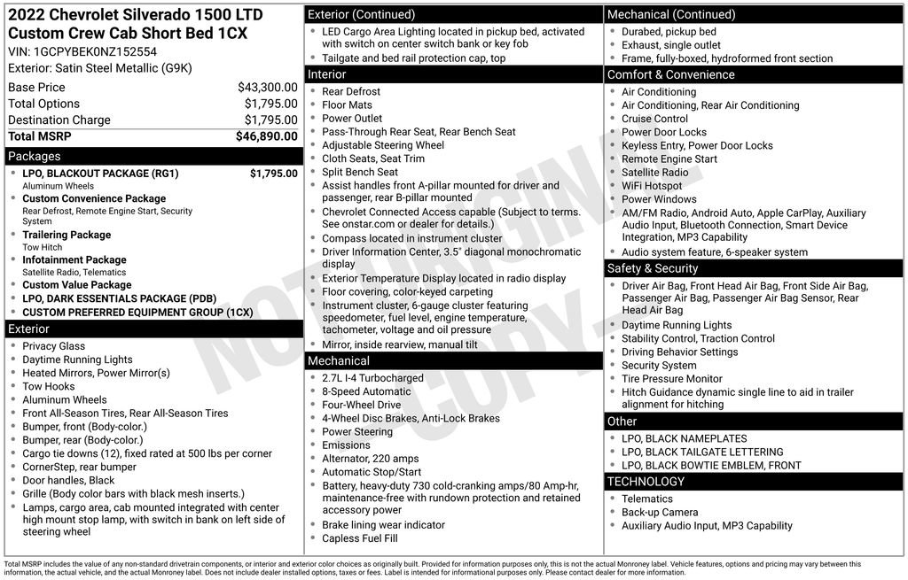 Used 2022 Chevrolet Silverado 1500 Custom w/ LPO, Blackout Package AWD/4WD image 4