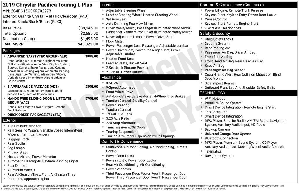 Used 2019 Chrysler Pacifica Touring-L Plus w/ Advanced Safetytec Group FWD image 6
