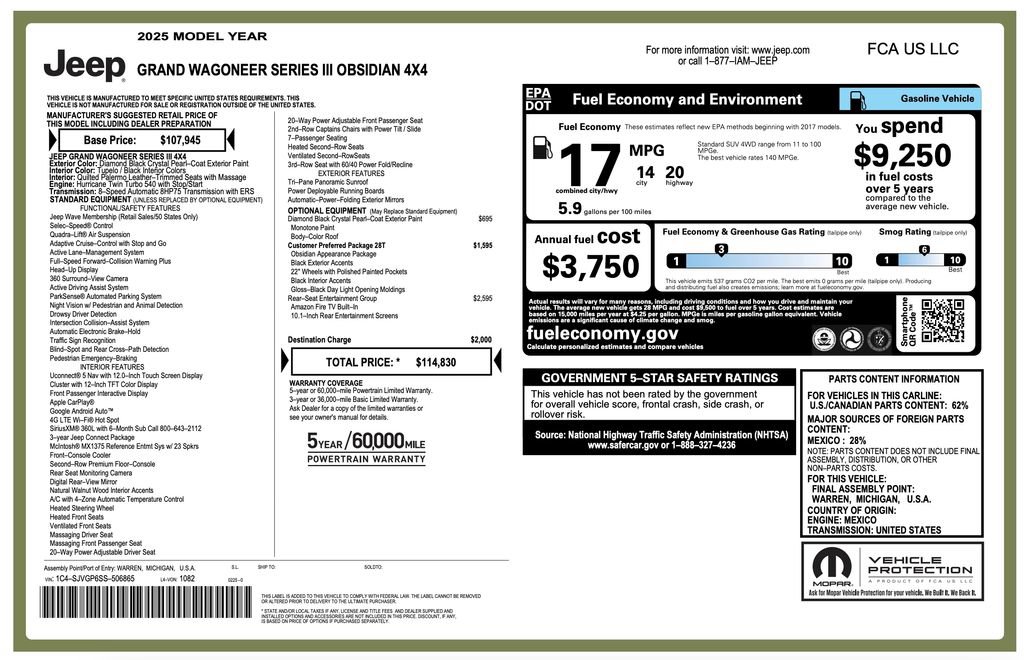 Certified 2025 Jeep Grand Wagoneer Series III w/ Rear Seat Video Group 1 AWD/4WD image 2